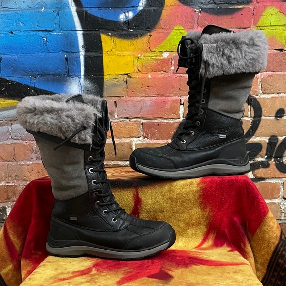 UGG-women’s black/gray suede ADIRONDACK III TALL waterproof fur boots - Picture 1 of 10